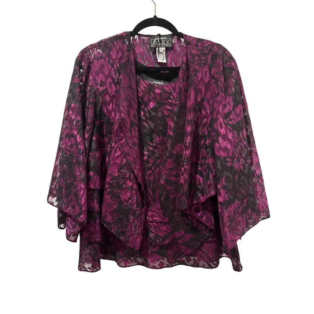 Alex Evenings Tiered Bolero Twin Set in Fuchsia Animal Print, 1X